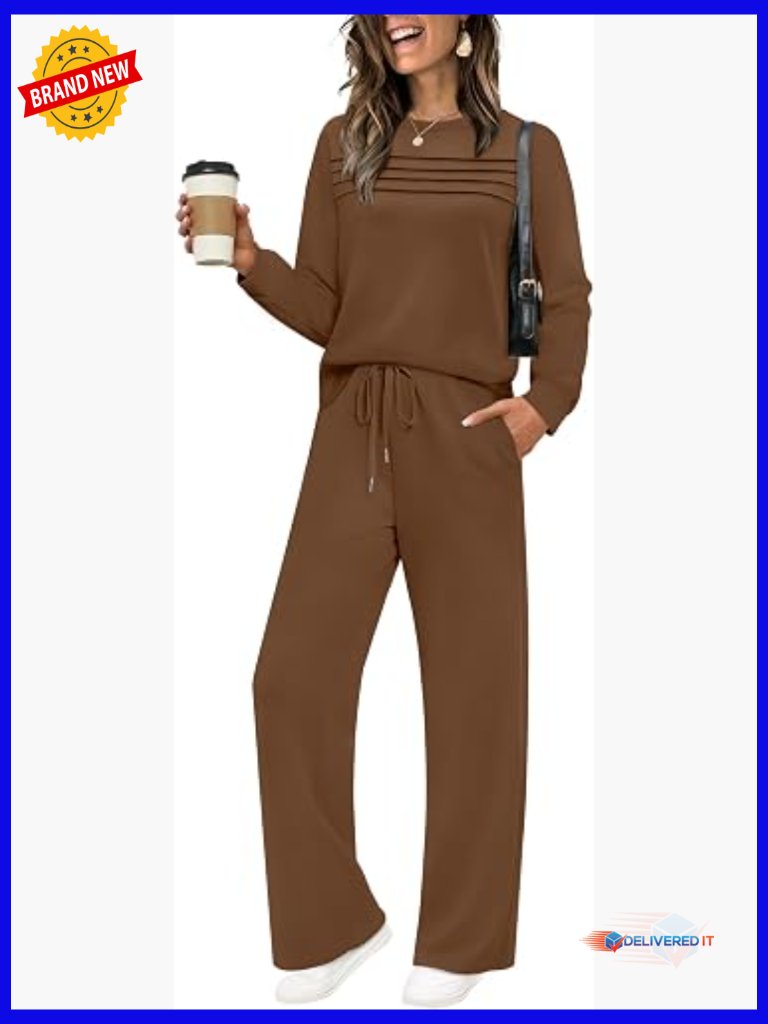 2 Piece Sweatshirt Set Casual Travel Outfits Lounge Wide Leg Tracksuit Cozy